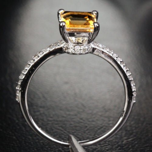 Princess Citrine Diamond Engagement Ring 14k White Gold - Lord of Gem Rings