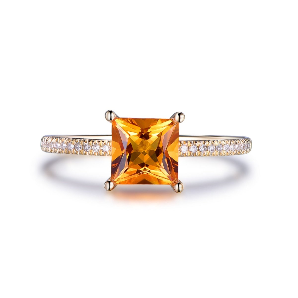 Princess Citrine Engagement Diamond Hidden Halo Ring 14K Gold - Lord of Gem Rings