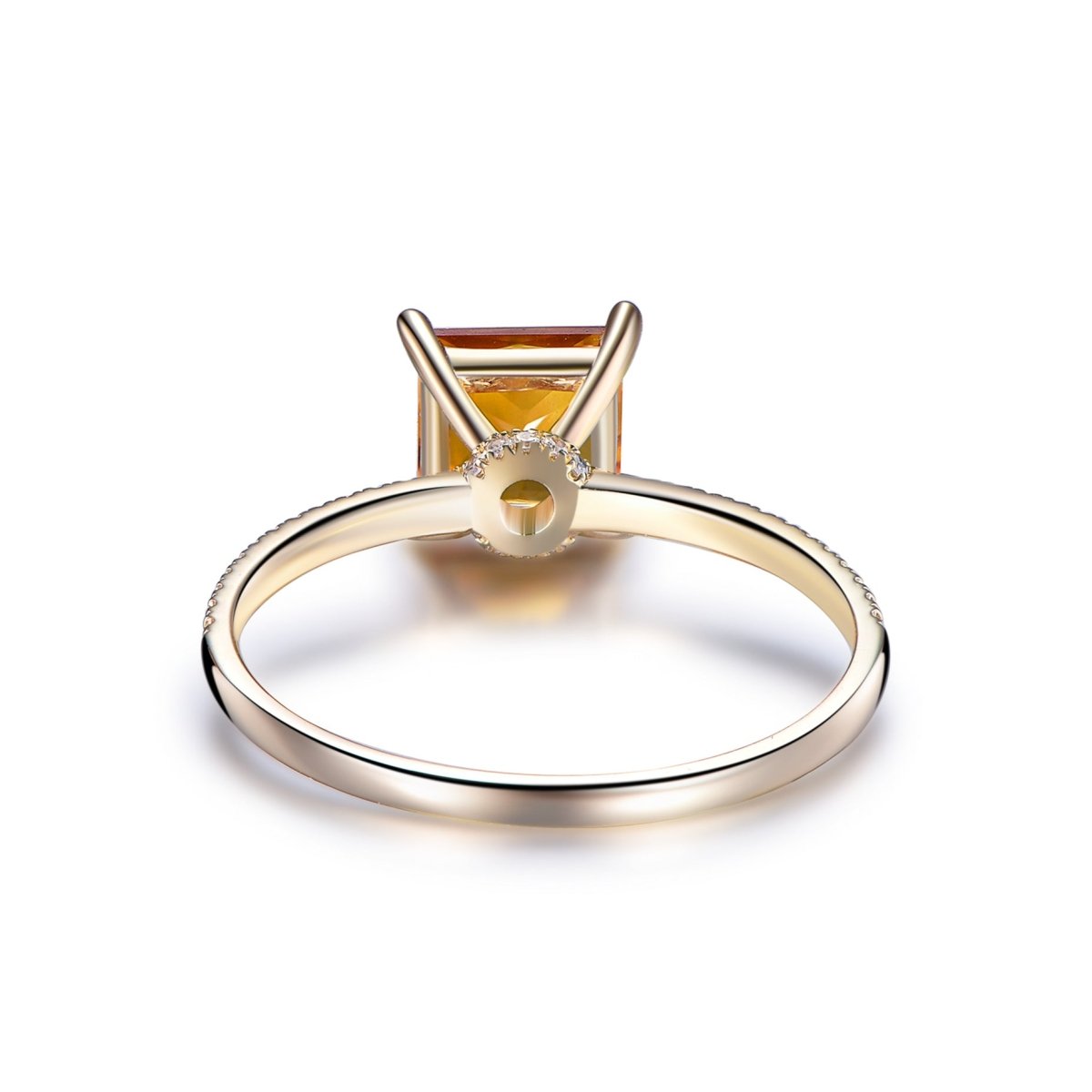 Princess Citrine Engagement Diamond Hidden Halo Ring 14K Gold - Lord of Gem Rings