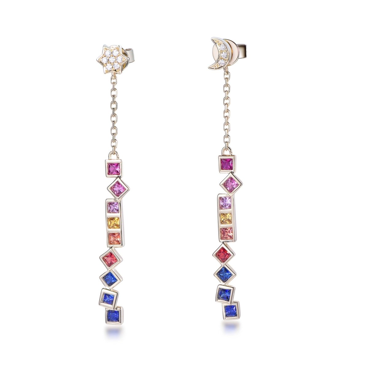 Princess Colorful Gemstone Earrings Stud Drop in 14K Gold - Lord of Gem Rings