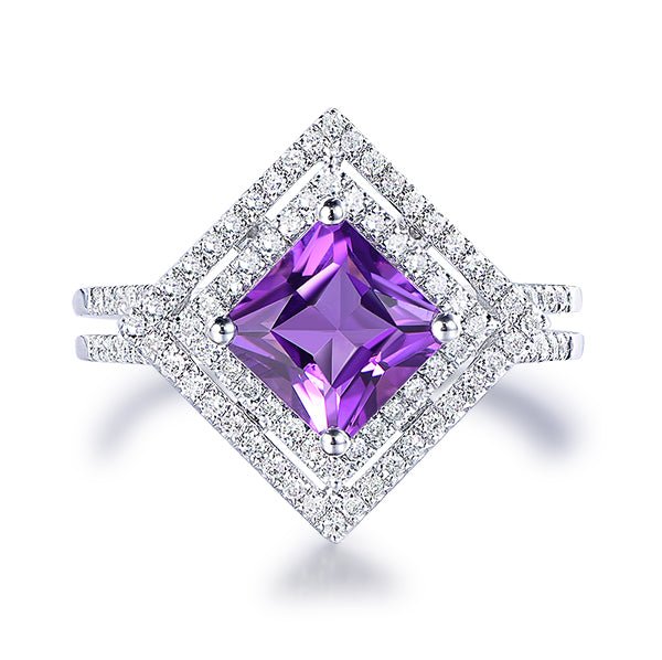 Princess Cut Dark Purple Amethyst Double Square Diamond
