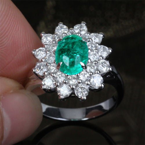 Princess Diana Oval Emerald Diamond Double Halo Engagement Ring