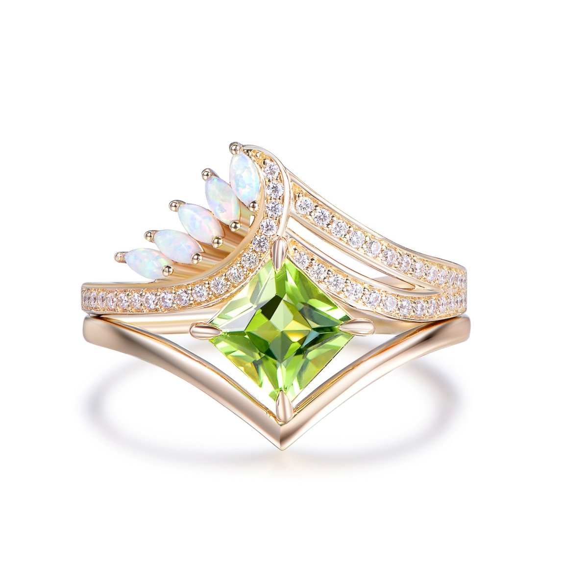 Princess Peridot Marquise Opal Bridal Set 14K Gold - Lord of Gem Rings