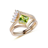 Princess Peridot Marquise Opal Bridal Set 14K Gold - Lord of Gem Rings