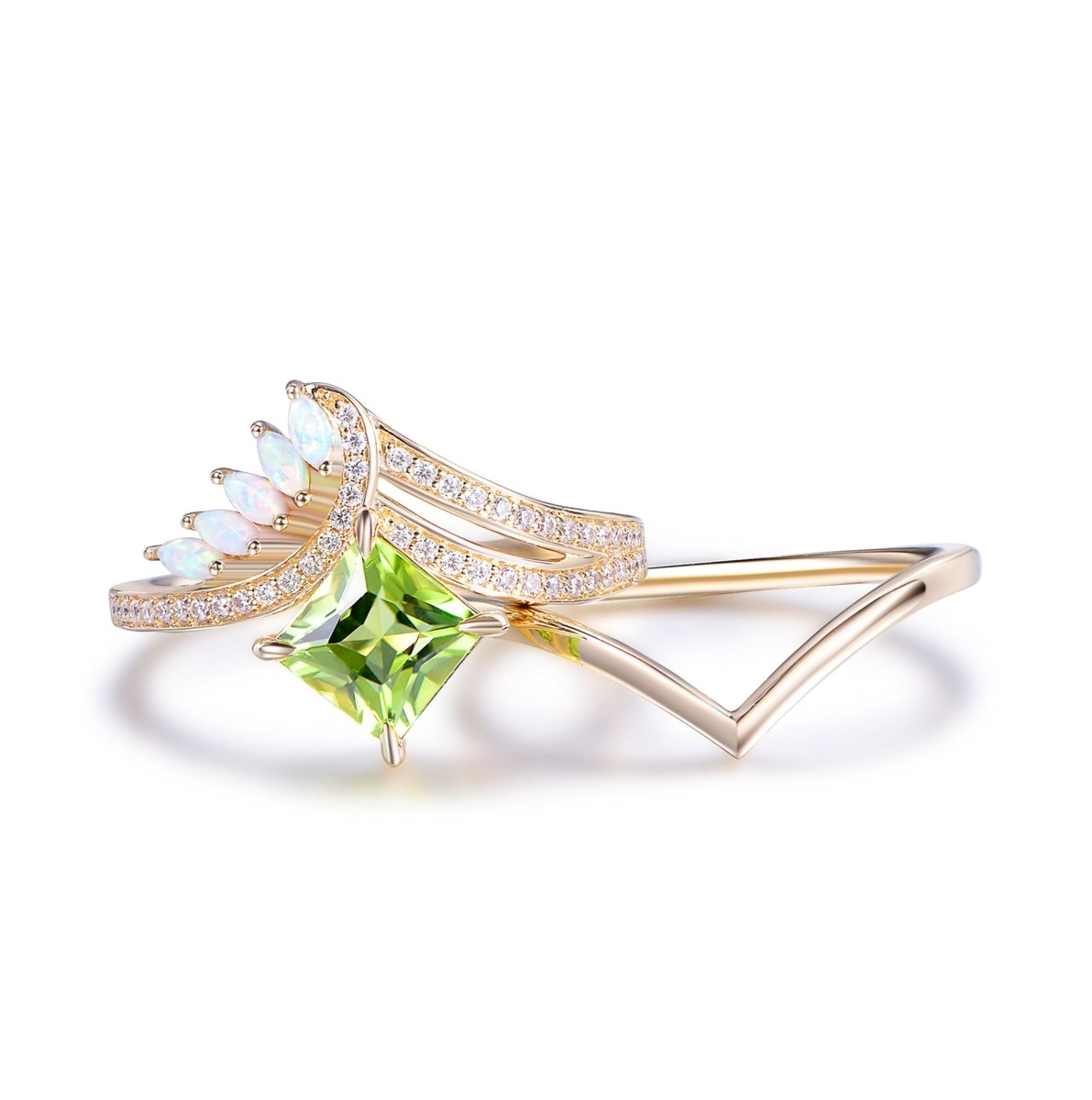 Princess Peridot Marquise Opal Bridal Set 14K Gold - Lord of Gem Rings