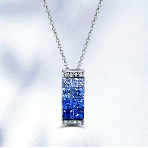 Princess Sapphire Diamond Pendant 18k White Gold - Lord of Gem Rings