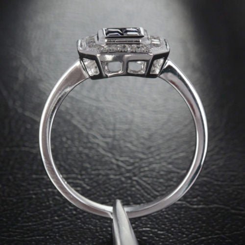 Princess Sapphire Milgrain Diamond Halo Invisible Setting Ring - Lord of Gem Rings