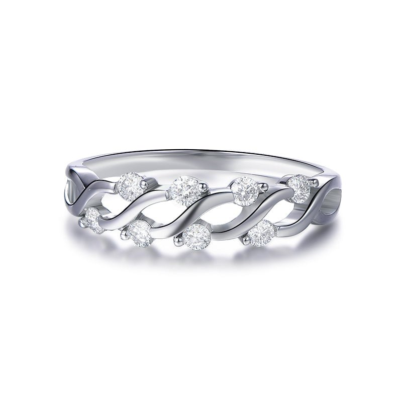 Prong-Set Moissanite Floating Criss-cross Wedding Band 14k White Gold