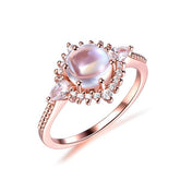 Prong - Set Round Moonstone Floral Halo Pear Diamond Accents Ring - Lord of Gem Rings