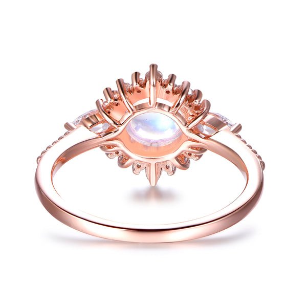 Prong - Set Round Moonstone Floral Halo Pear Diamond Accents Ring - Lord of Gem Rings