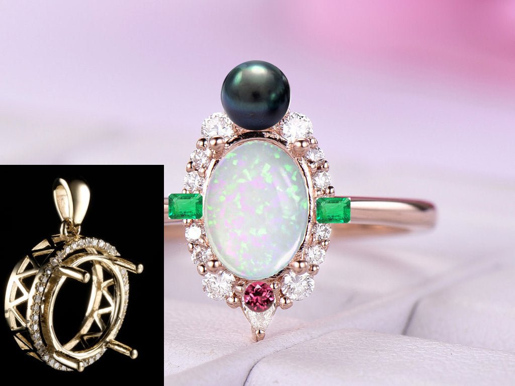 Reserved for Eric Custom Semi Mount Pendant 14k White Gold oval 12x14mm round 7mm - Lord of Gem Rings