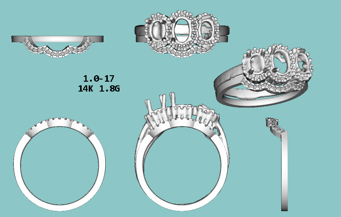 Custom Matching Contour Diamond Wedding Band 14k White Gold Three