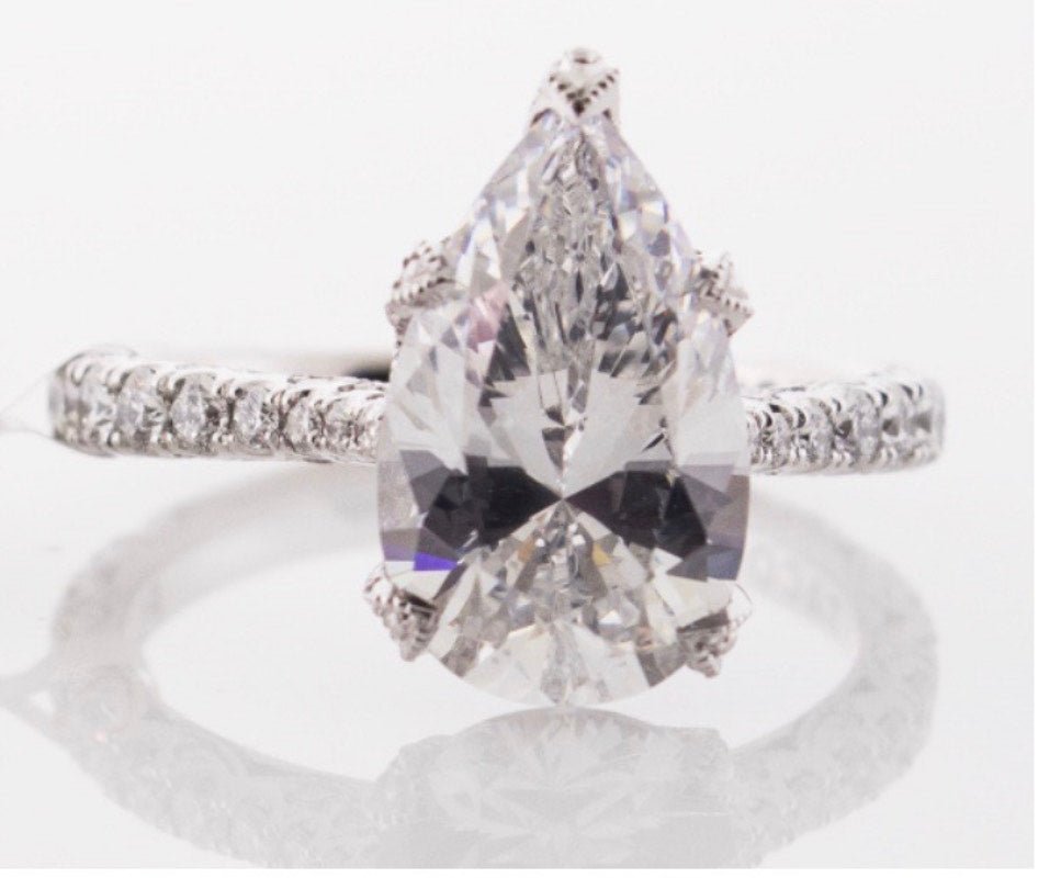 Reserved for KND - Pear Semi Mount Ring Diamond Milgrains Platinum - Lord of Gem Rings