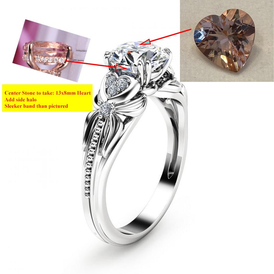 Reserved for T812- Diamond Engagement Semi Mount Ring 14K White Gold Setting Heart Shape 13mm - Lord of Gem Rings