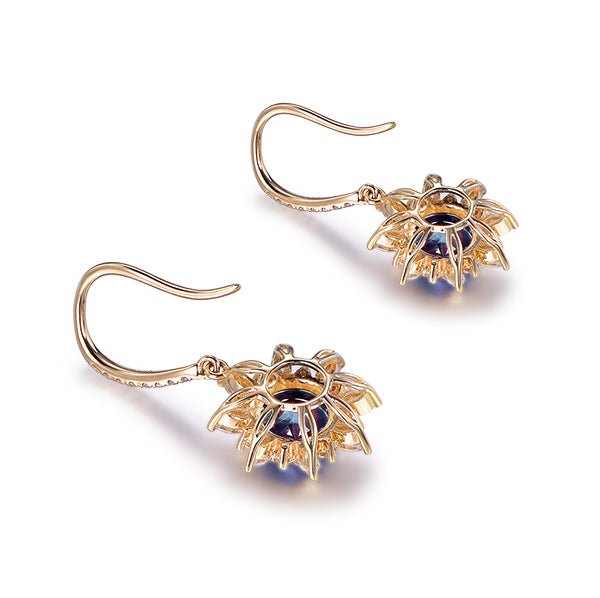 Round Alexandrite Marquise Moissanite Hook Earrings 14K Gold - Lord of Gem Rings