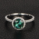 Round Blue Tourmaline Diamond Halo Engagement Ring - Lord of Gem Rings