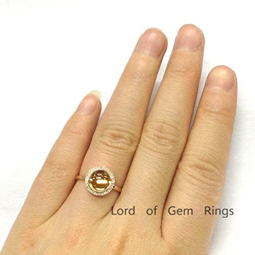 Round Citrine Diamond Halo Engagement Ring 14K Rose Gold - Lord of Gem Rings