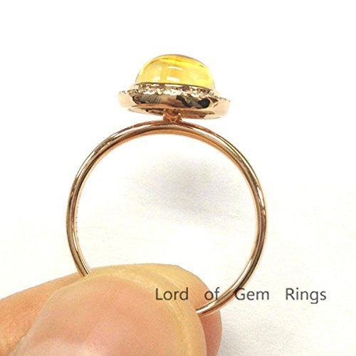 Round Citrine Diamond Halo Engagement Ring 14K Rose Gold - Lord of Gem Rings