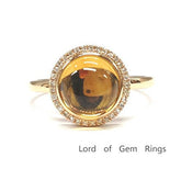 Round Citrine Diamond Halo Engagement Ring 14K Rose Gold - Lord of Gem Rings