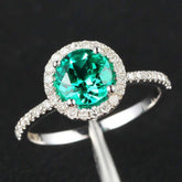 Round Emerald Diamond Halo THIN DESIGN Engagement Ring - Lord of Gem Rings