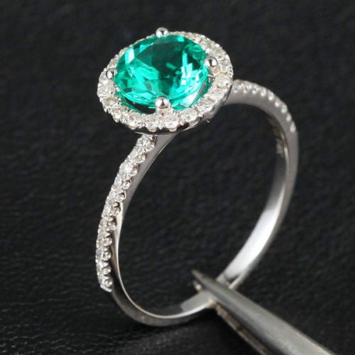 Round Emerald Diamond Halo THIN DESIGN Engagement Ring - Lord of Gem Rings
