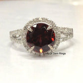 Round Garnet Diamond Halo Split Shank Engagement Ring - Lord of Gem Rings