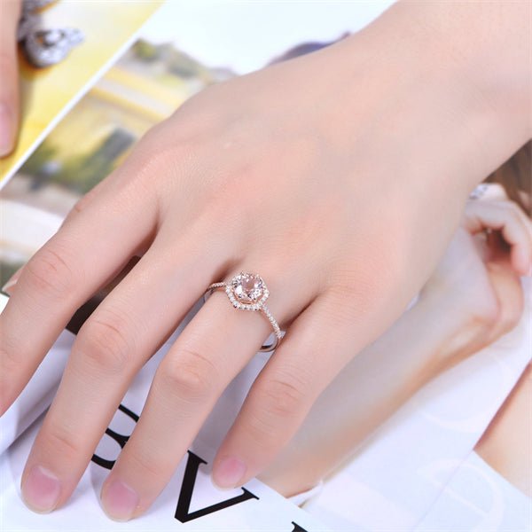 Round Morganite Ring Hexagon Diamond Halo - Lord of Gem Rings