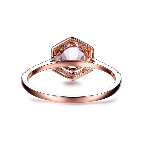 Round Morganite Ring Hexagon Diamond Halo - Lord of Gem Rings