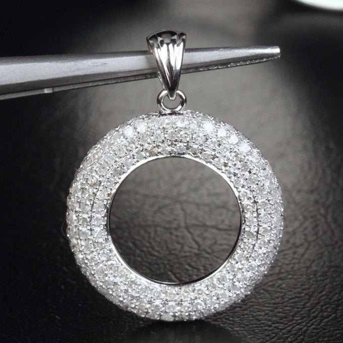 Round Pave Brilliant .95ct Diamonds Solid 14k White Gold Pendant For Necklace - Lord of Gem Rings