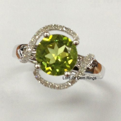 Round Peridot Diamond Bypass Engagement Ring - Lord of Gem Rings