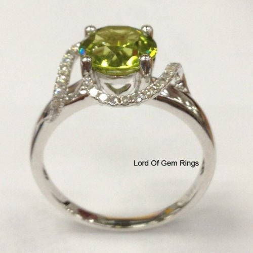 Round Peridot Diamond Bypass Engagement Ring - Lord of Gem Rings