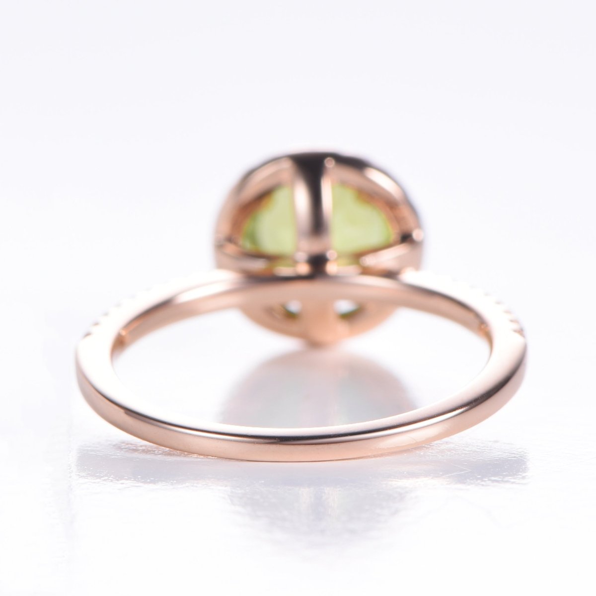 Round Peridot Diamond Halo Engagement Ring 14K Rose Gold - Lord of Gem Rings