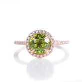 Round Peridot Diamond Halo Engagement Ring 14K Rose Gold - Lord of Gem Rings