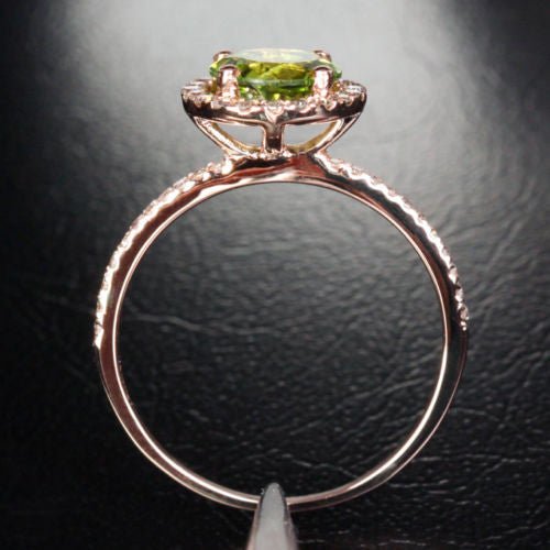 Round Peridot Diamond Halo Engagement Ring 14K Rose Gold - Lord of Gem Rings
