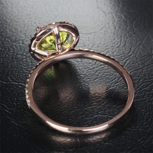 Round Peridot Diamond Halo Engagement Ring 14K Rose Gold - Lord of Gem Rings