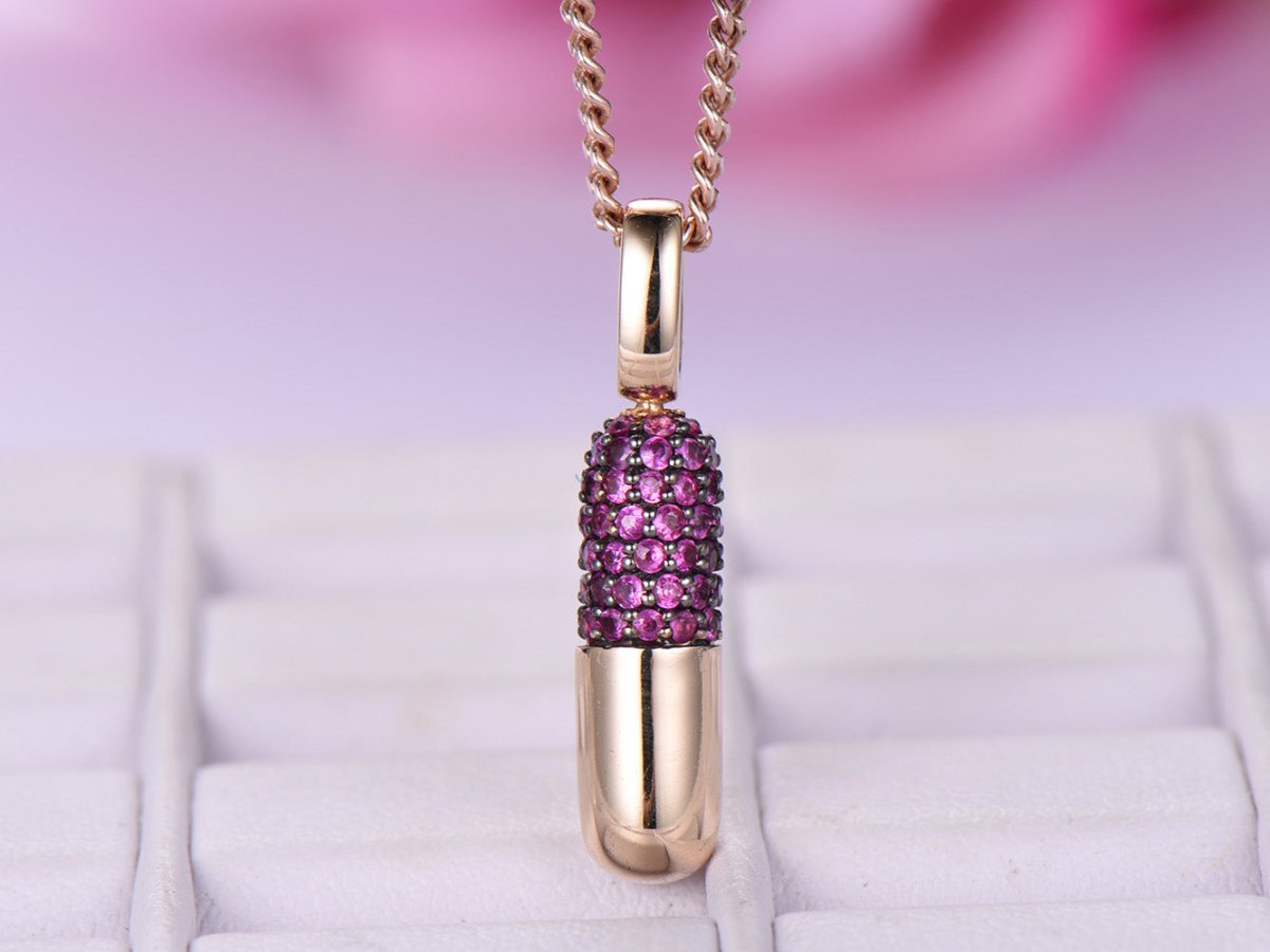 Ruby Pill Pendant 14K Solid Rose Gold - Lord of Gem Rings