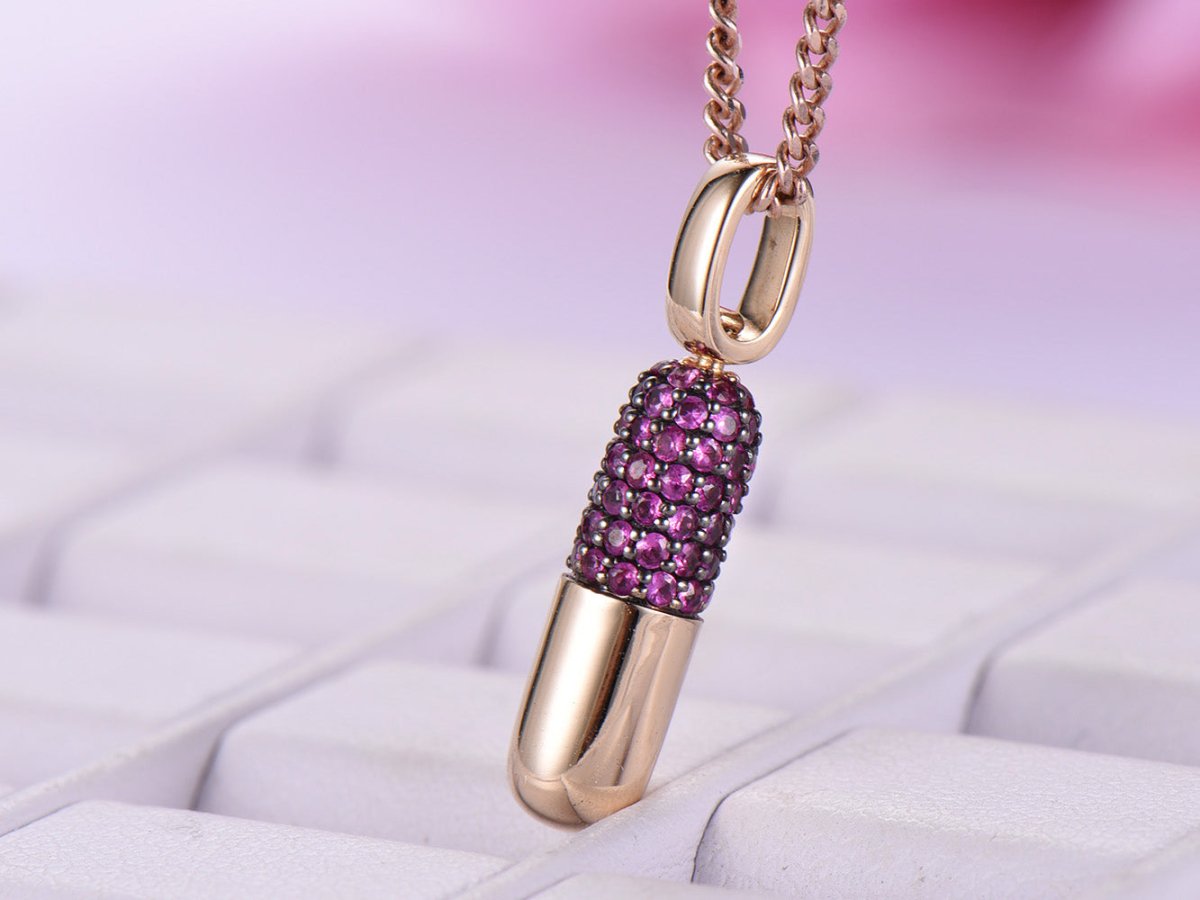 Ruby Pill Pendant 14K Solid Rose Gold - Lord of Gem Rings