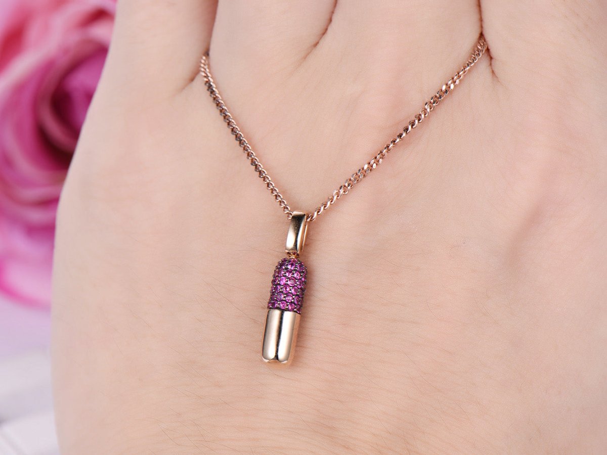 Ruby Pill Pendant 14K Solid Rose Gold - Lord of Gem Rings