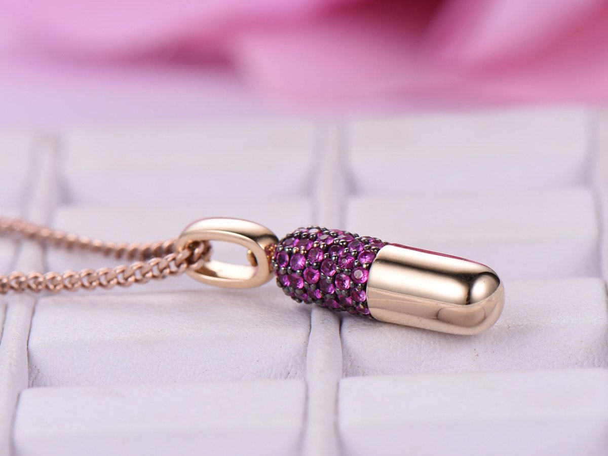 Ruby Pill Pendant 14K Solid Rose Gold - Lord of Gem Rings