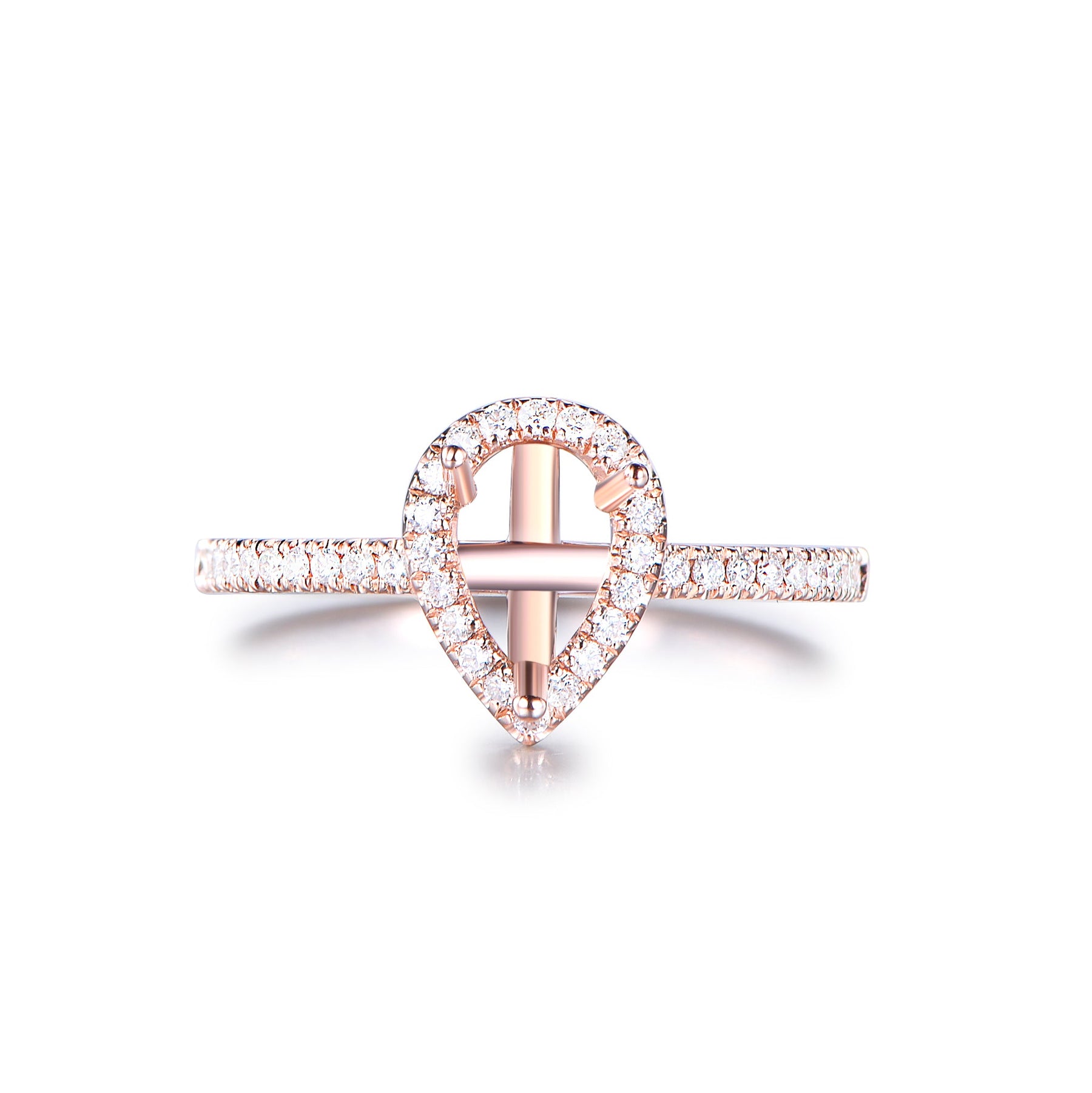 Reserved for AAA - Pear Semi Mount Ring Pave Full Cut  Diamond 14K Rose Gold 8.5 x 5.5 mm
