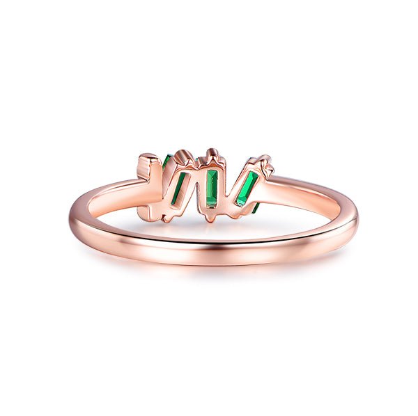 Three-Stone Emerald & Diamond May Birthstone Band Mother's Ring 14K Rose Gold - Lord of Gem Rings