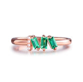Three-Stone Emerald & Diamond May Birthstone Band Mother's Ring 14K Rose Gold - Lord of Gem Rings