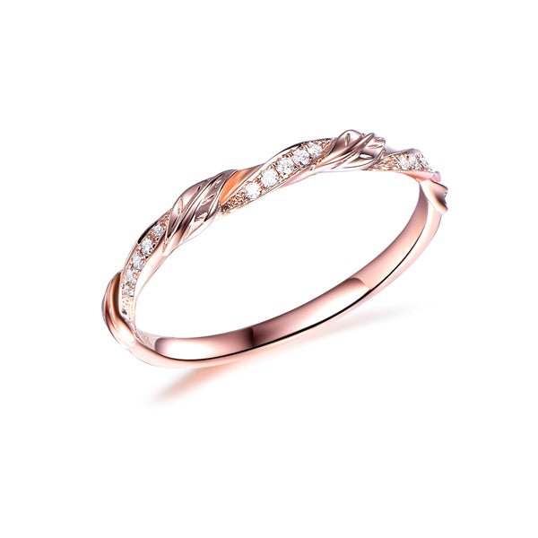 Twisted Leaf Diamond Wedding Band 14K Rose Gold - Lord of Gem Rings
