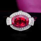 Unique Oval Pink Tourmaline Diamond Engagement Ring 10K White Gold - Lord of Gem Rings