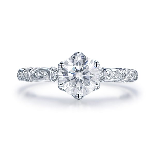 Vintage 1ct Round Moissanite Engagement Ring Art Deco Band 14K White Gold - Lord of Gem Rings