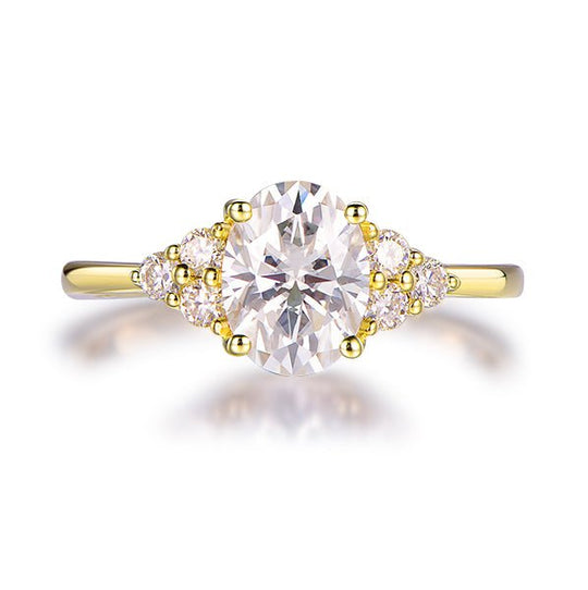 Vintage 7x9mm Oval Moissanite Diamond Engagement Ring 14K Gold