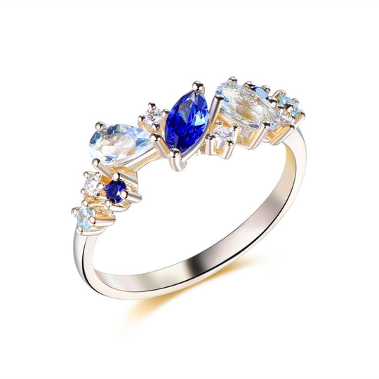 Vintage Aquamarine and Sapphire March September Birthstone Band Woman Ring