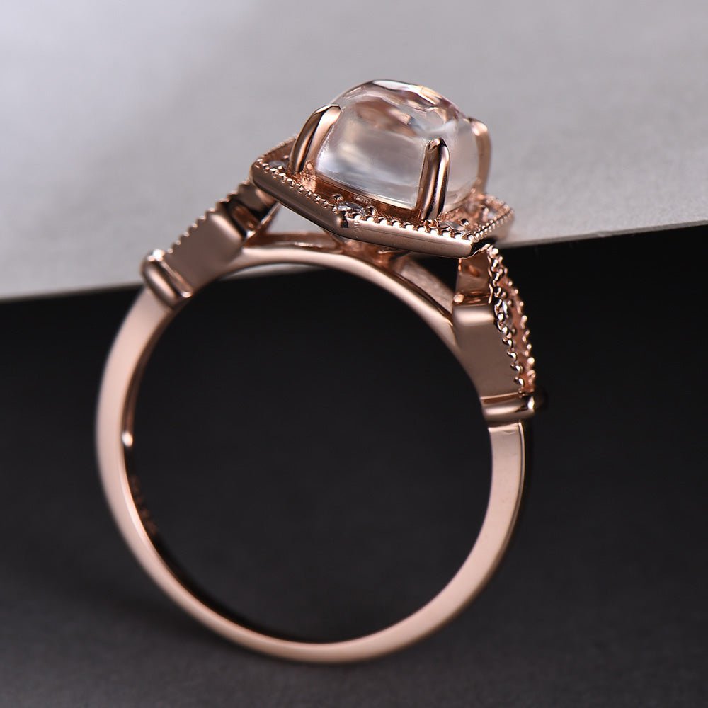 Vintage Cushion Moonstone Diamond Hexgon Halo Milgrain Ring - Lord of Gem Rings