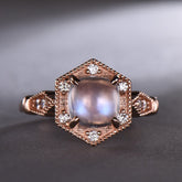Vintage Cushion Moonstone Diamond Hexgon Halo Milgrain Ring - Lord of Gem Rings
