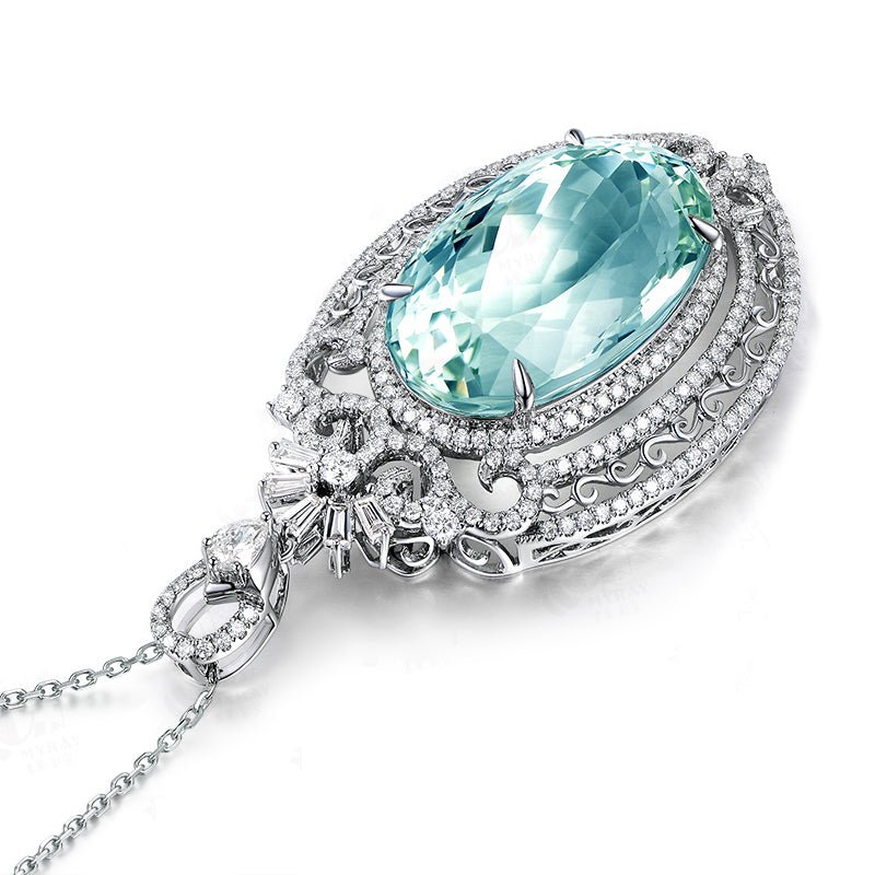 Vintage Oval Aquamarine Diamond Pendant 18k Gold - Lord of Gem Rings